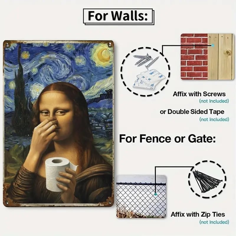 👃 Funny Mona Lisa Bathroom Sign – "Stinky" Da Vinci Metal Art – 8x12" Hilarious Toilet Wall Decor 🎨