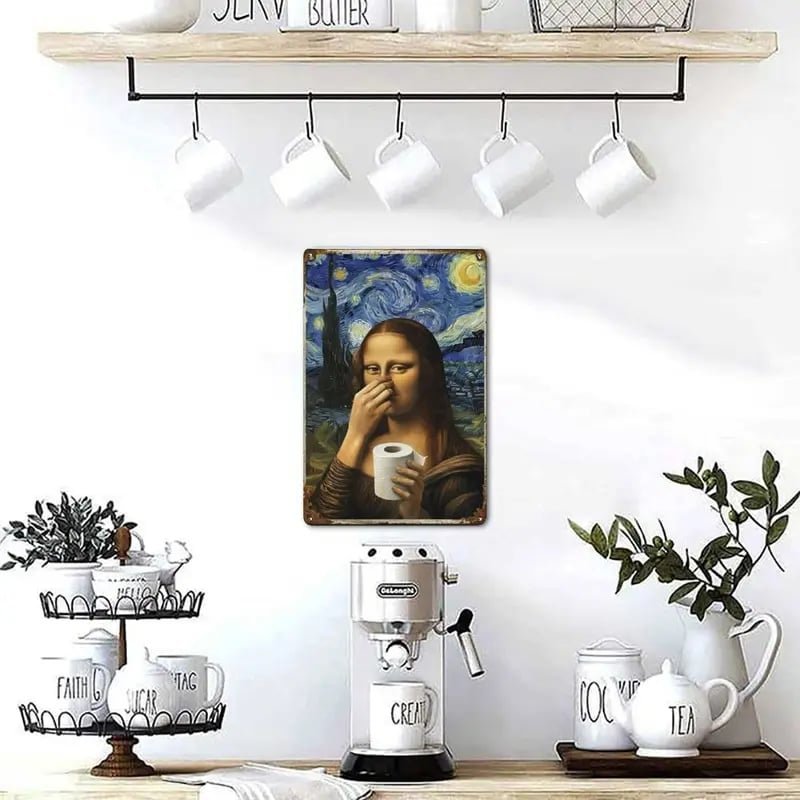 👃 Funny Mona Lisa Bathroom Sign – "Stinky" Da Vinci Metal Art – 8x12" Hilarious Toilet Wall Decor 🎨