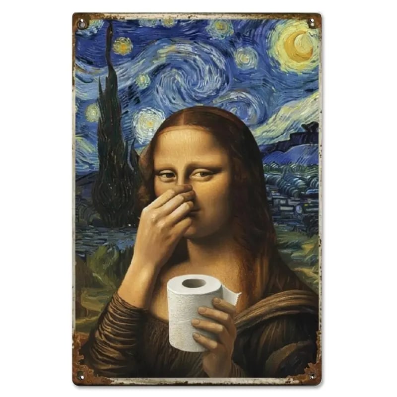 👃 Funny Mona Lisa Bathroom Sign – "Stinky" Da Vinci Metal Art – 8x12" Hilarious Toilet Wall Decor 🎨