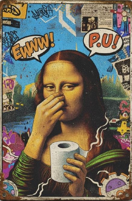 👃 Funny Mona Lisa Bathroom Sign – "Stinky" Da Vinci Metal Art – 8x12" Hilarious Toilet Wall Decor 🎨