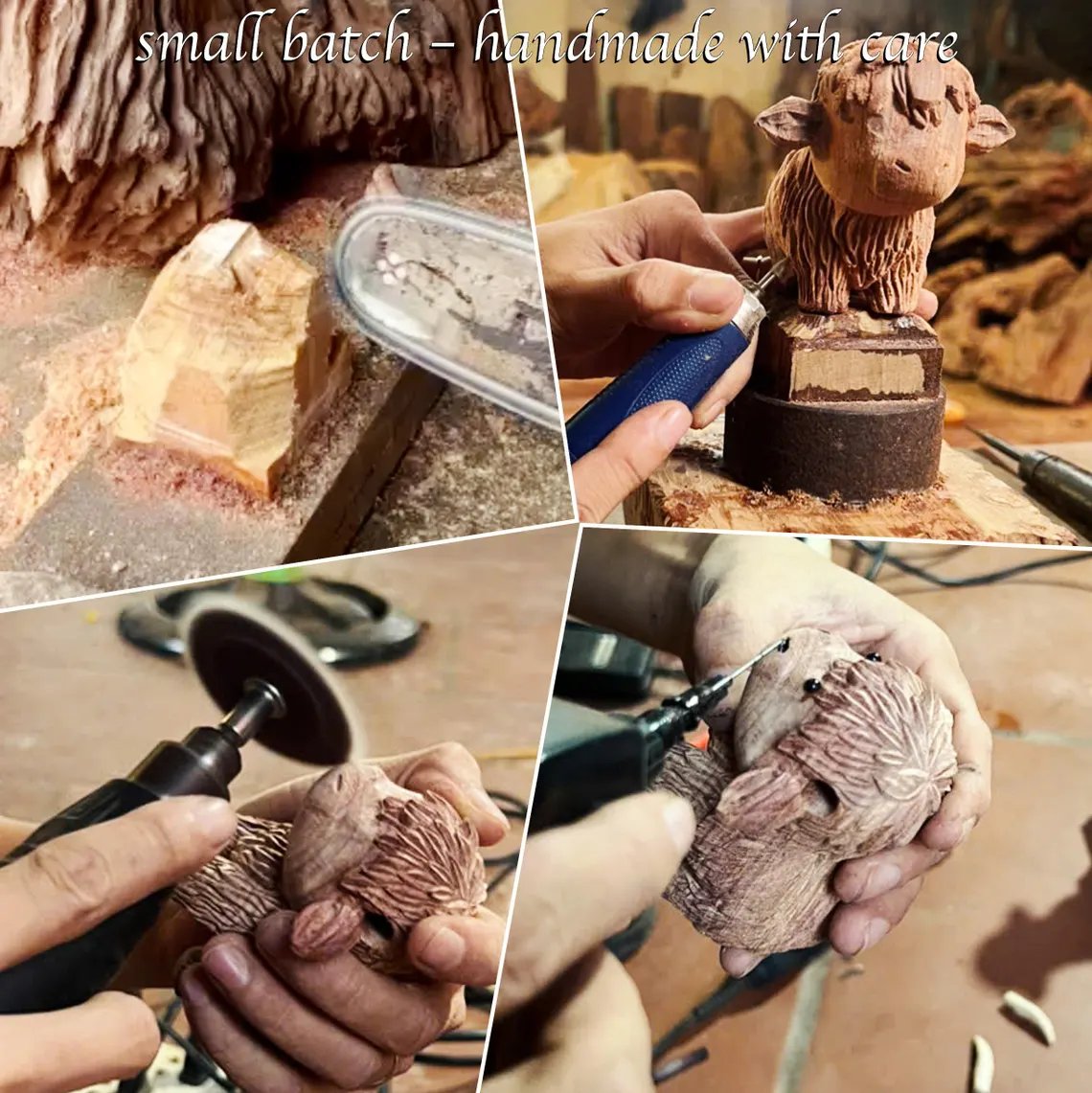 Hand Carving Wooden Highland Cow Figurine