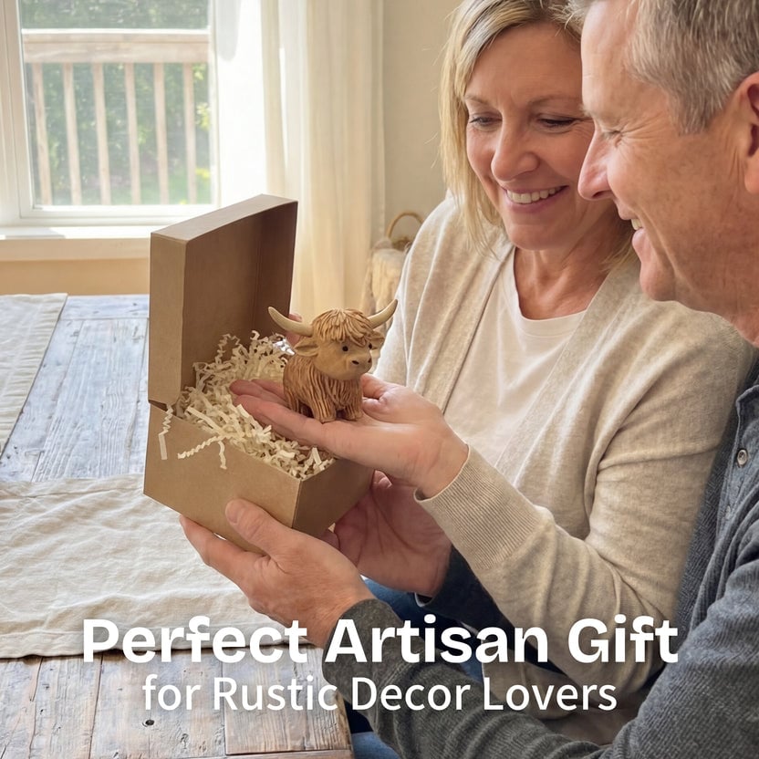 Hand Carving Wooden Highland Cow Figurine