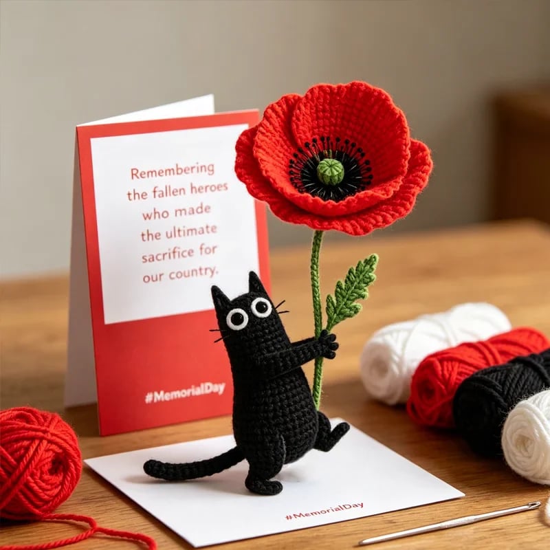 🔥LAST DAY 49% OFF - 🖤Unisex Memorial Day Poppy Cat Handcrafted Keepsake
