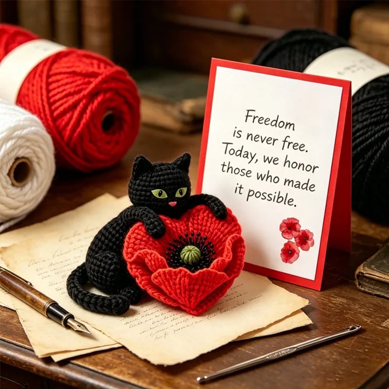 🔥LAST DAY 49% OFF - 🖤Unisex Memorial Day Poppy Cat Handcrafted Keepsake