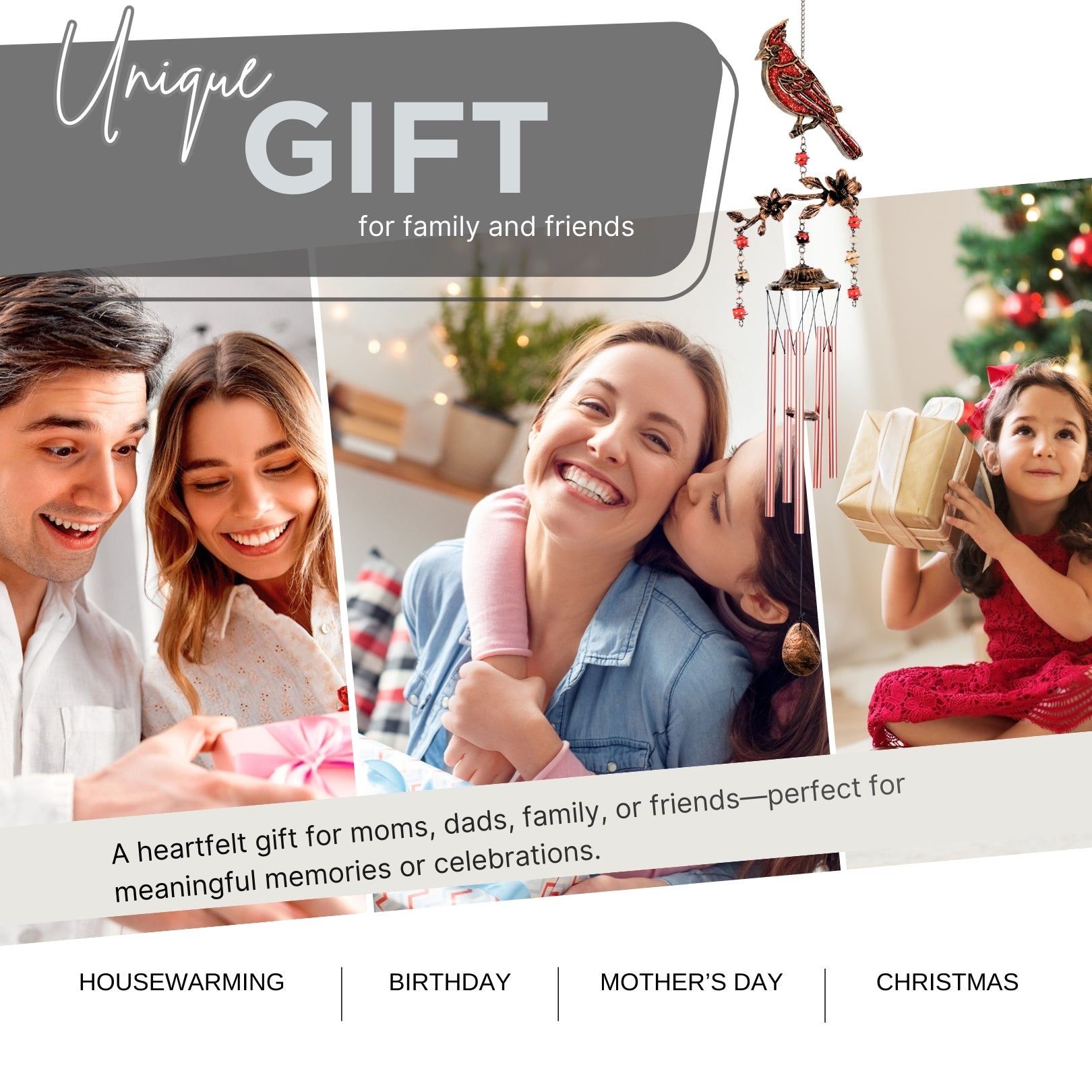 Cardinal Wind Chimes Gift for Mom 