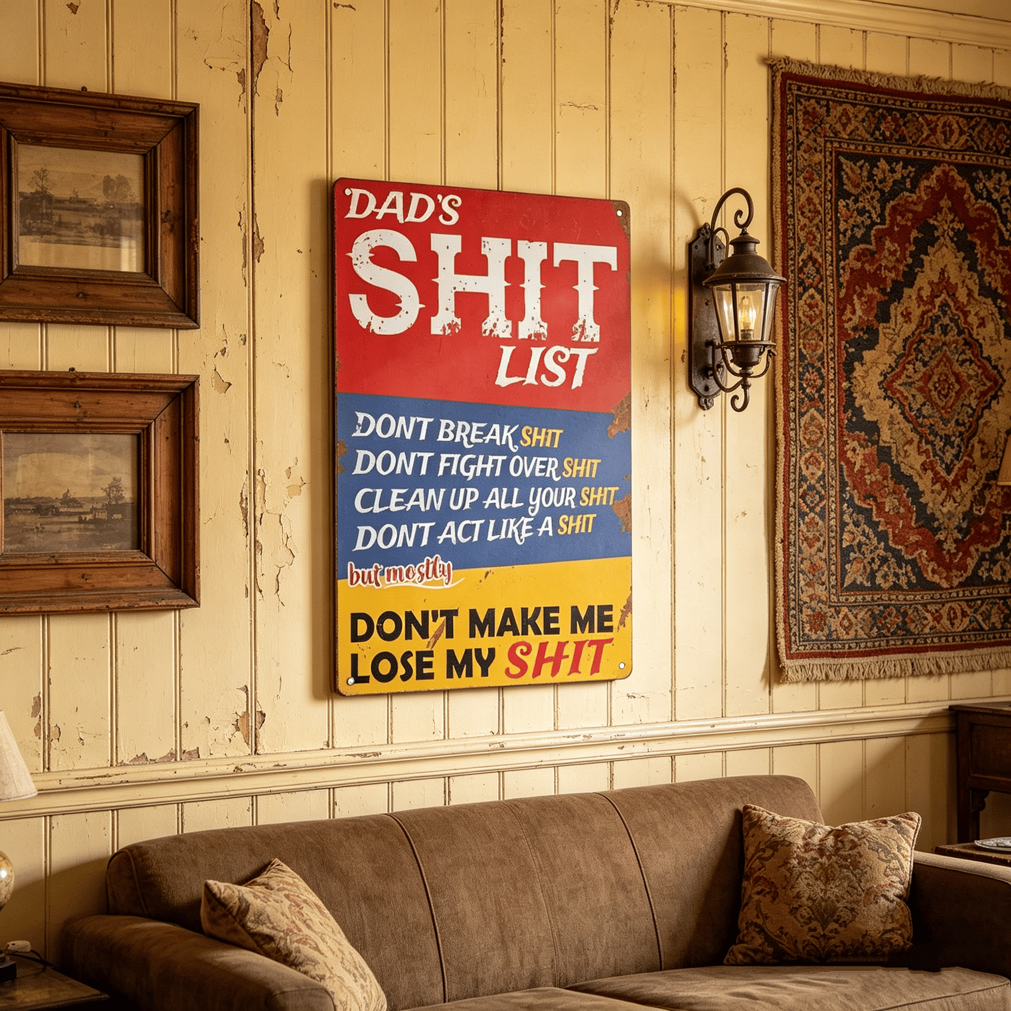 🔥LAST DAY 50% OFF - 🎯Dad's Shit List Vintage Tin Sign – The Ultimate Funny Dad Gift & Garage Decor!🛠️