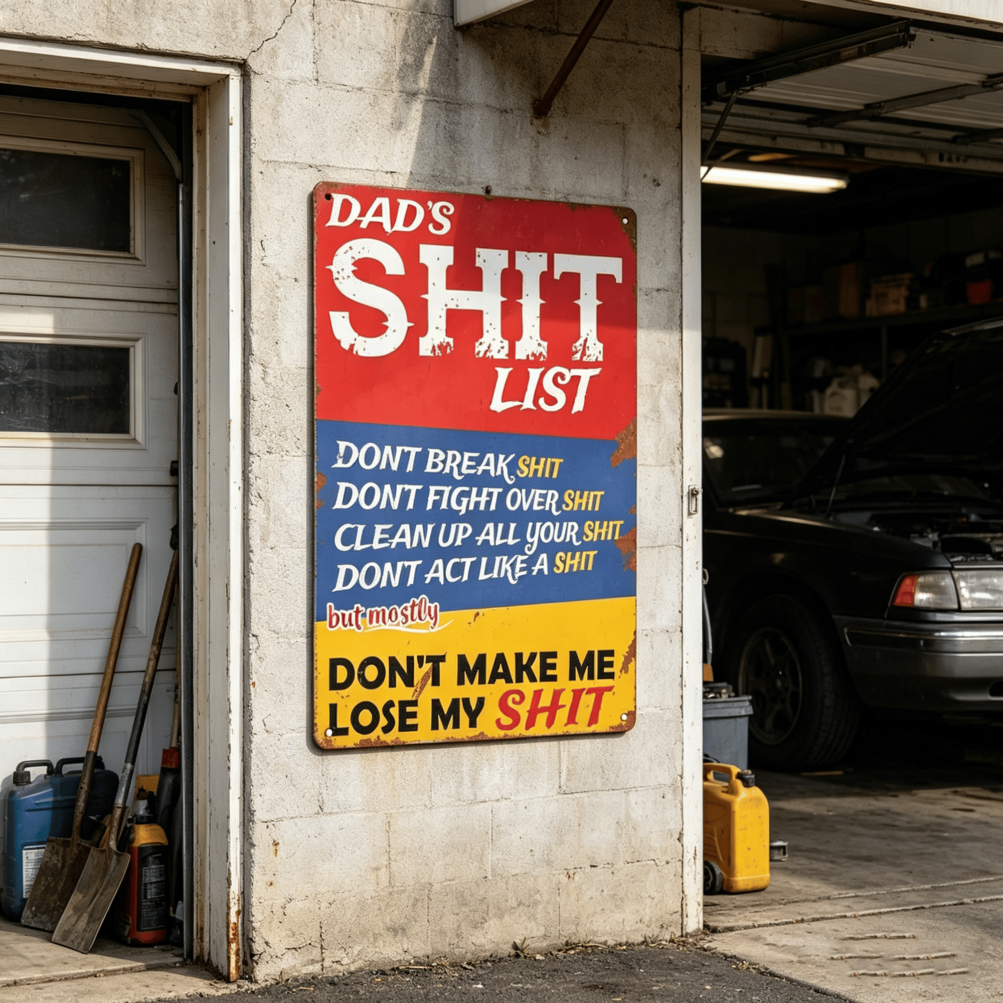 🔥LAST DAY 50% OFF - 🎯Dad's Shit List Vintage Tin Sign – The Ultimate Funny Dad Gift & Garage Decor!🛠️