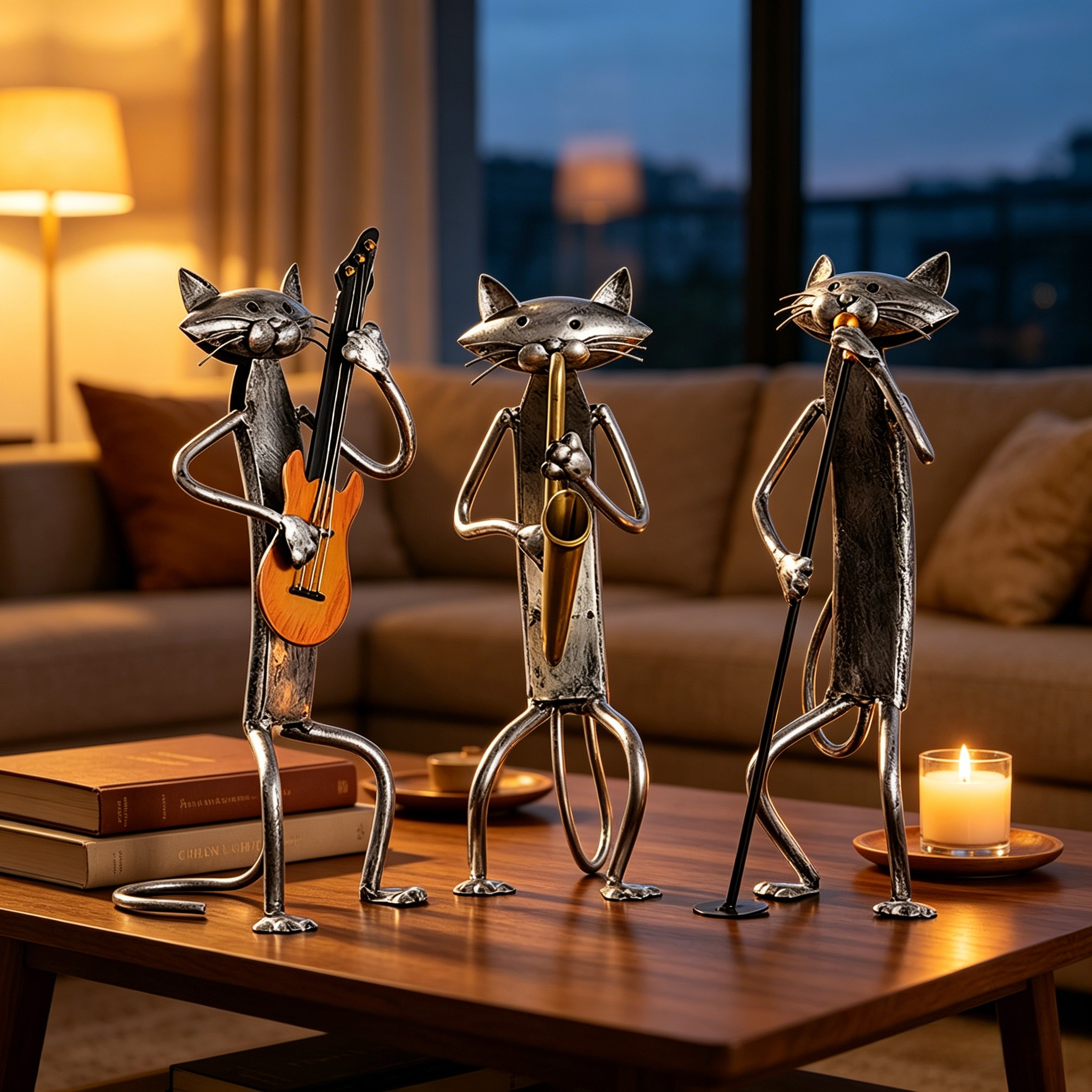 Handcrafted Metal Cat Band Sculpture