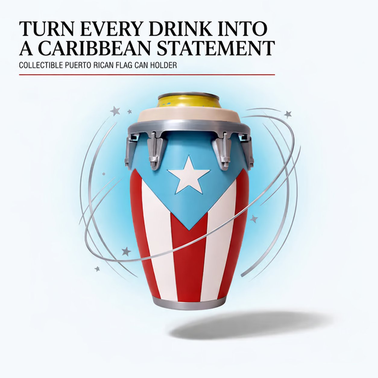 Conga-Style Can Holder – Celebrate Caribbean Pride, One Sip at a Time