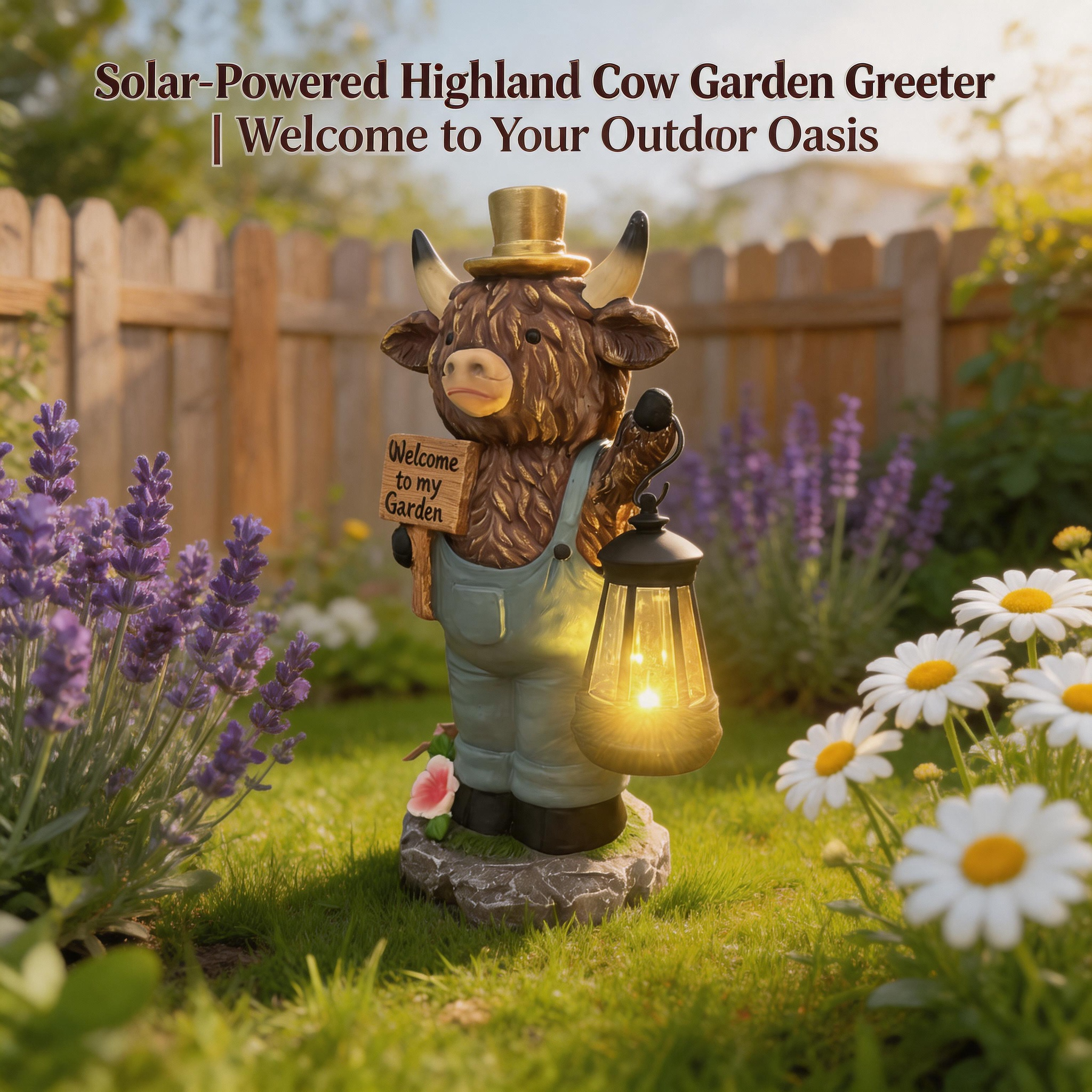 Solar-Powered Scottish Highland Bull Garden Welcome Light