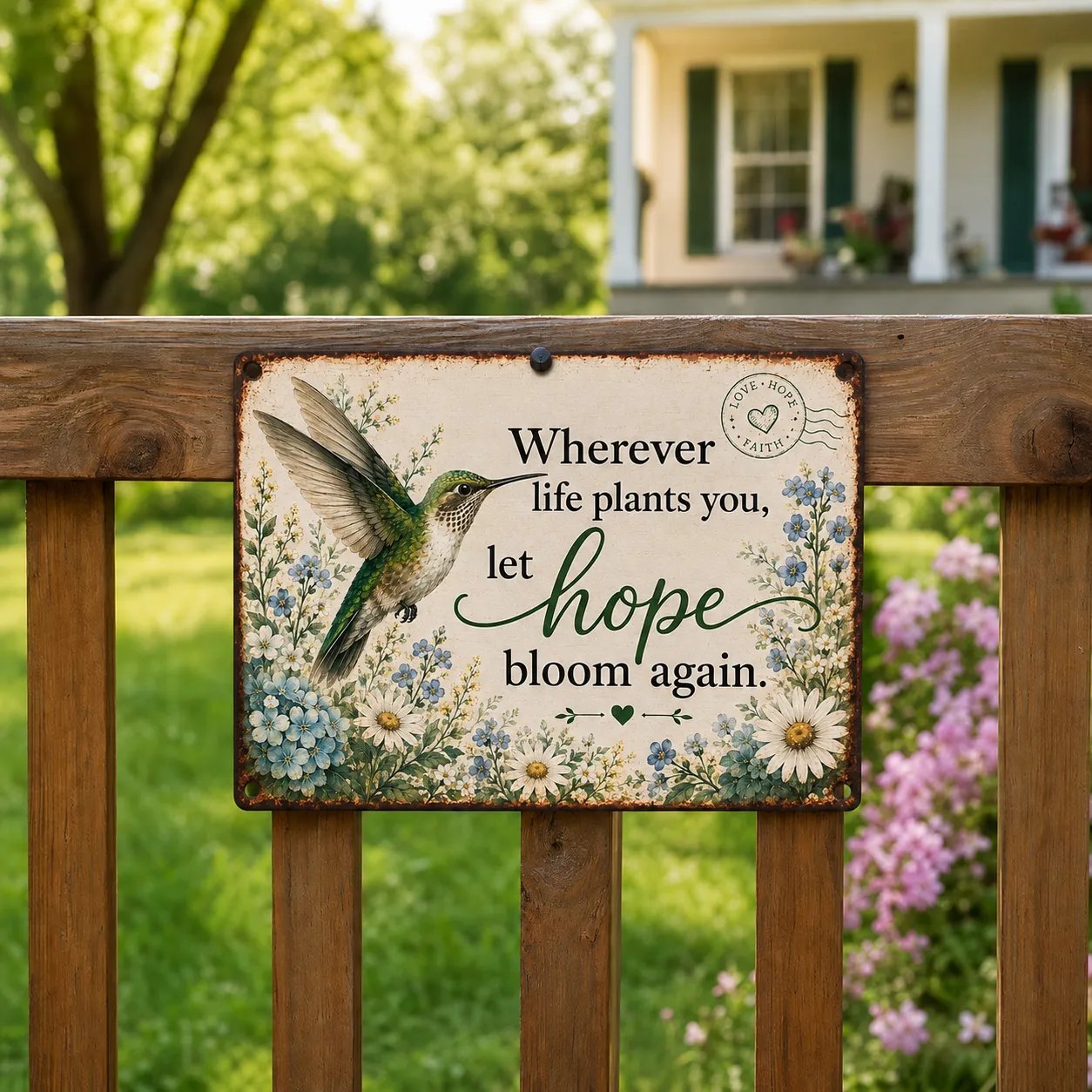 🌿 Hope Bloom Again Hummingbird Garden Sign