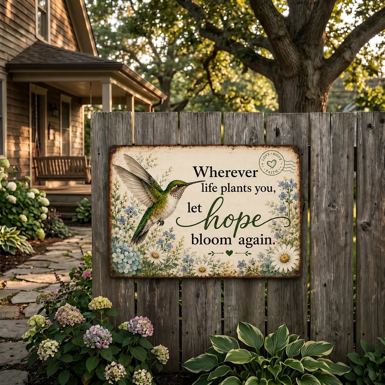 🌿 Hope Bloom Again Hummingbird Garden Sign