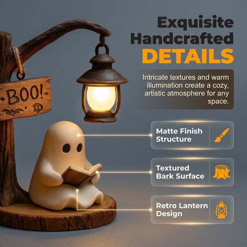 Reading Ghost LED Tree Light – Cosy Halloween Desk Decor 👻💡