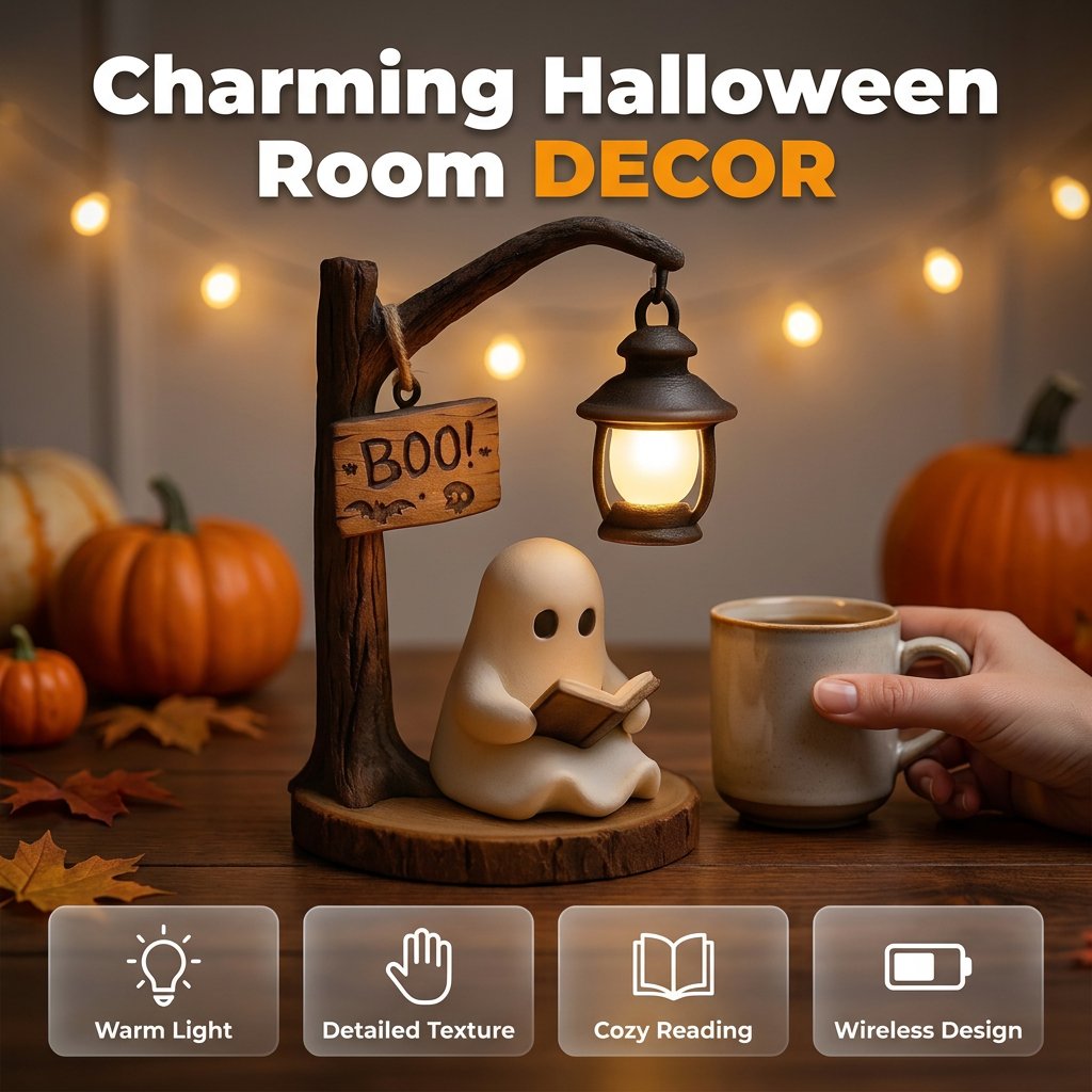 Reading Ghost LED Tree Light – Cosy Halloween Desk Decor 👻💡