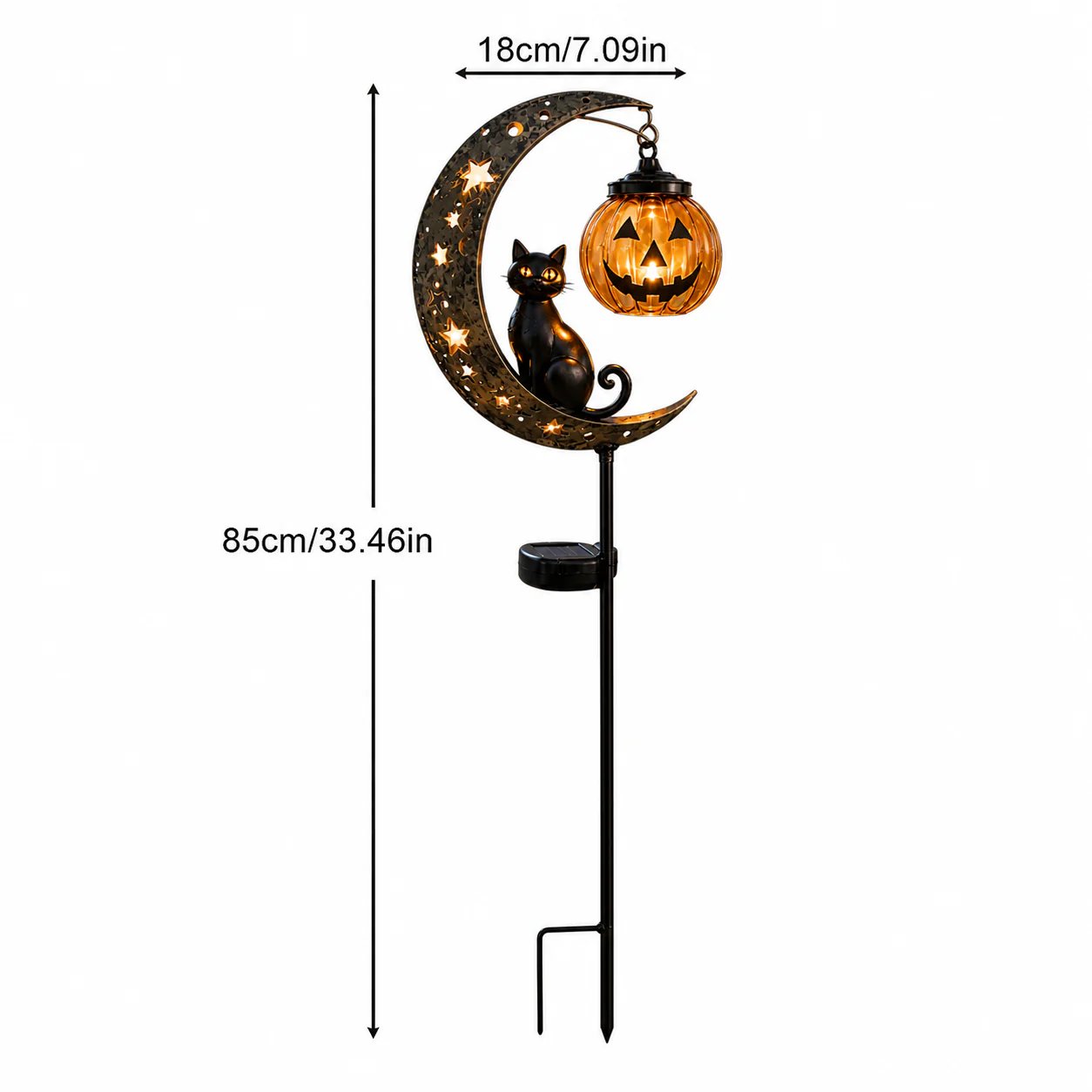 ☀️Solar Halloween Black Cat & 🎃Pumpkin Moon Garden Stake Light