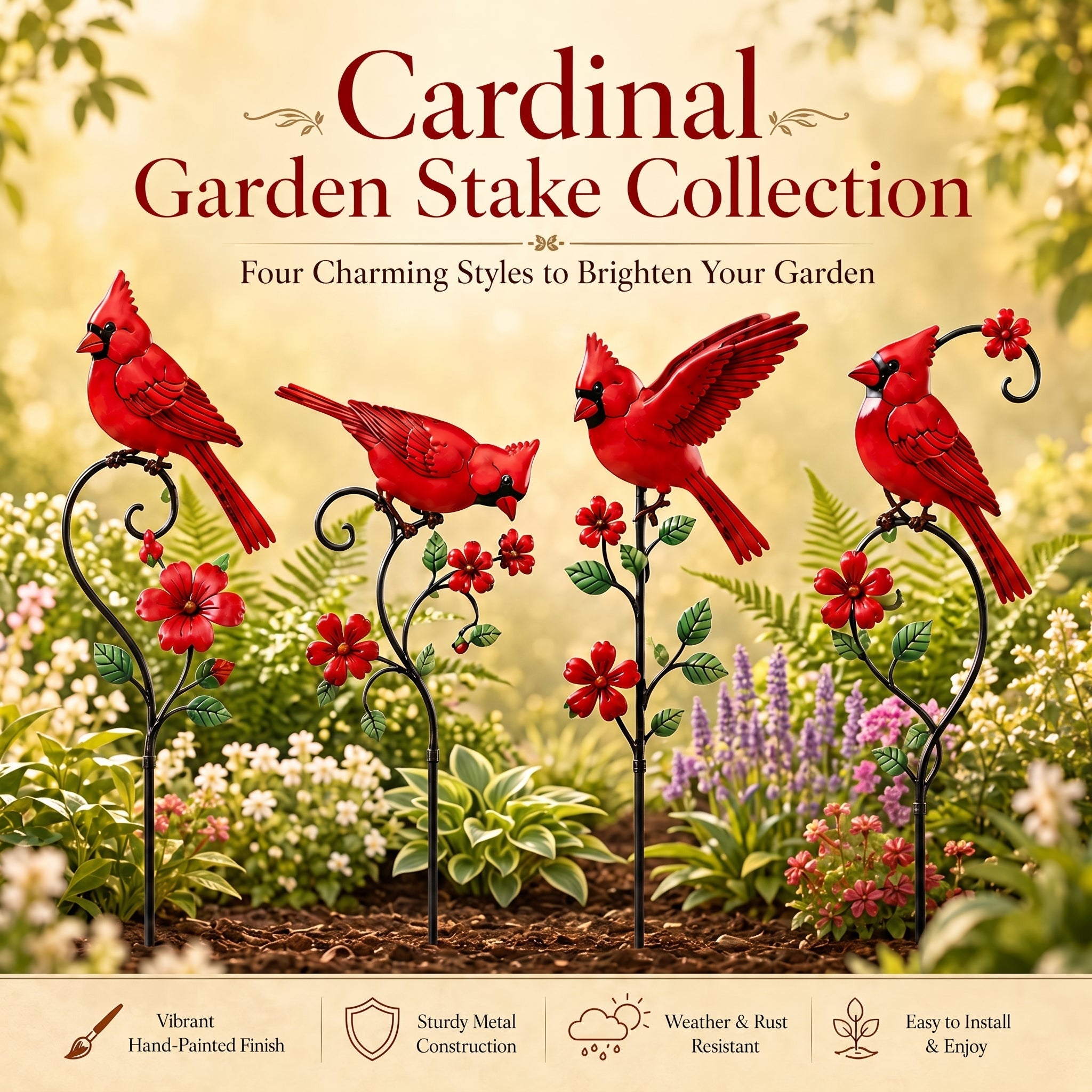 🐦 Red Cardinal Garden Stake Decoration