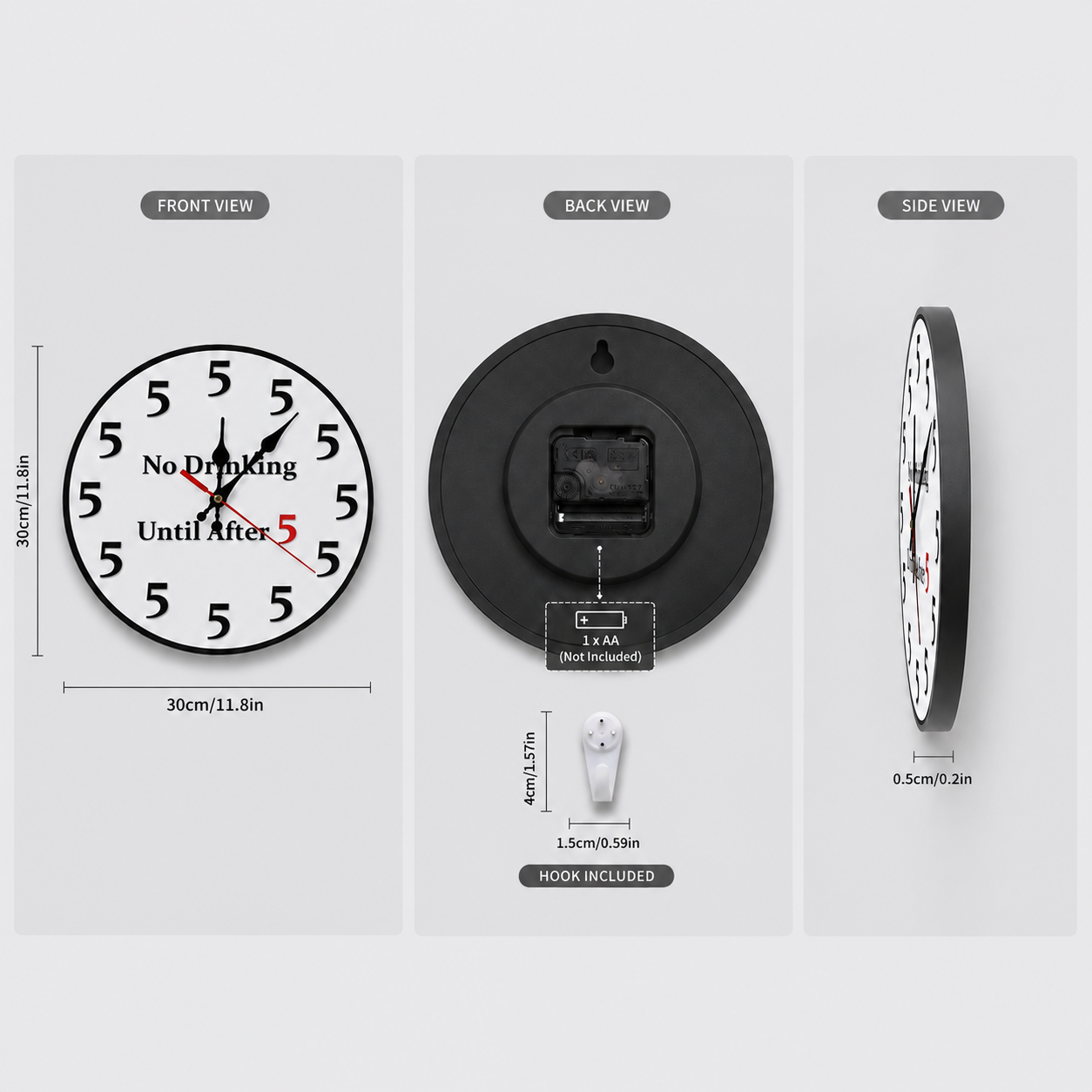 Funny "No Drinking Until After 5" Round Wall Clock