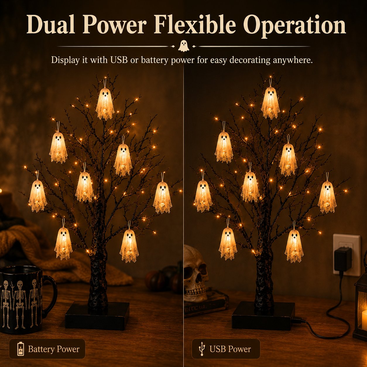 Vintage LED Halloween Ghost Tree 
