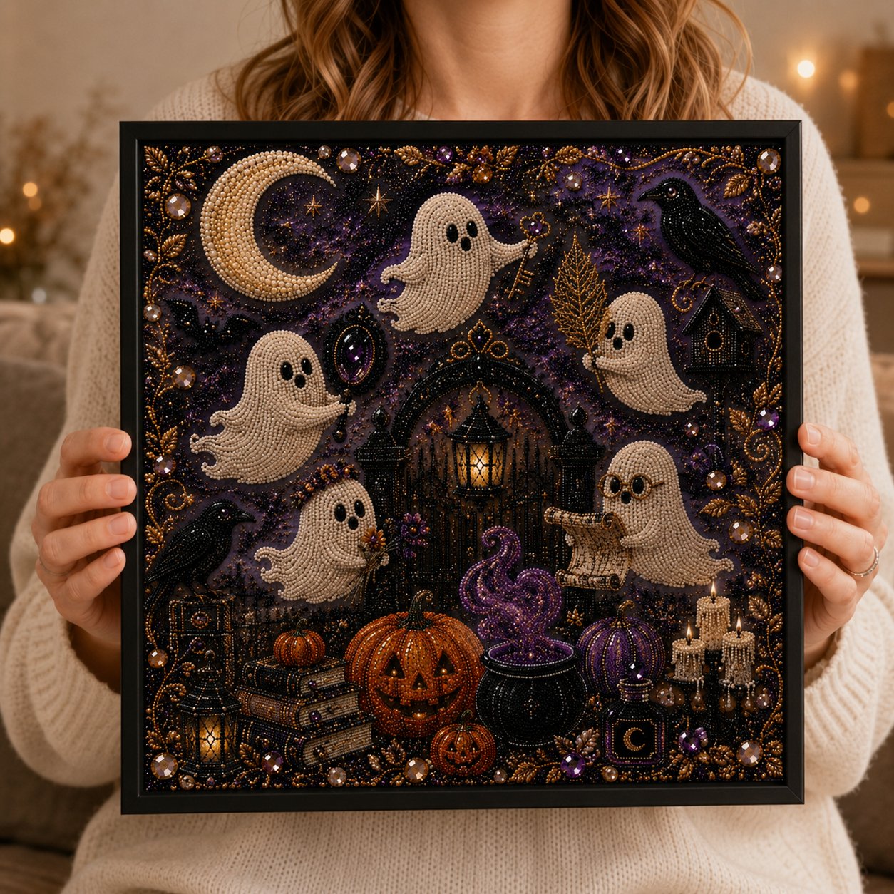 Cute Ghosts Pumpkins 3D Pearl Mosaic Art Kit Halloween Decor🧘Relaxing & Beginner-Friendly