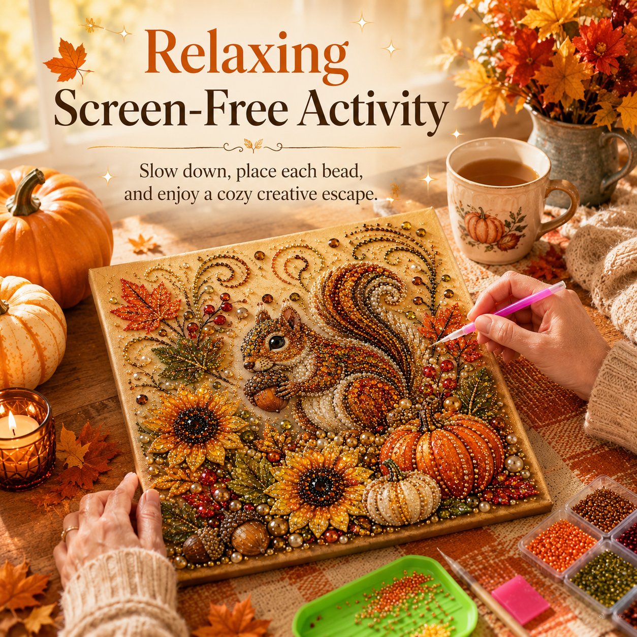 🔥Last Day 49% OFF - 🍂✨Autumn Pearl Painting Kit - Relaxing DIY Craft to Create Sparkling Fall Artwork