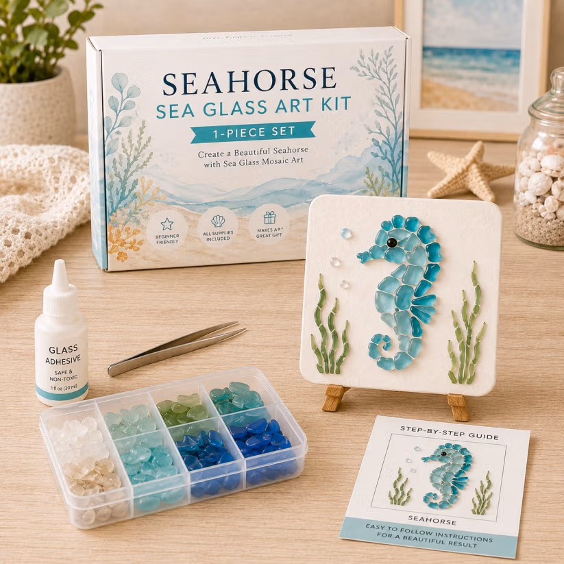 🌊DIY Sea Glass Mosaic Art Kit – Create Beautiful Ocean-Inspired Artwork with Colorful Glass Pieces