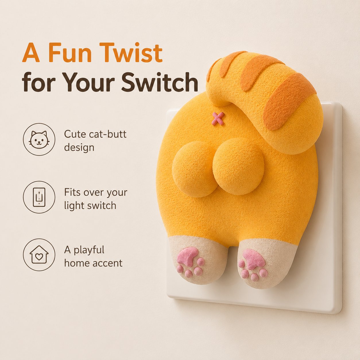 🐱 Funny Cat Butt Light Switch Cover — Press for a Purr-fect Glow! 💡