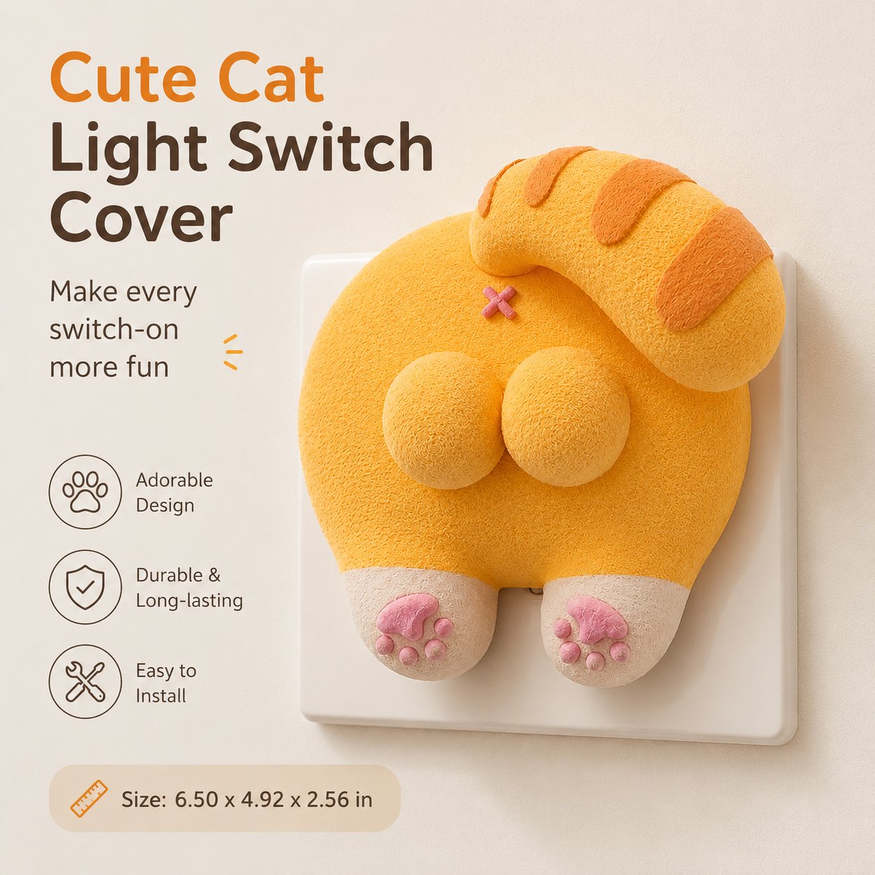 🐱 Funny Cat Butt Light Switch Cover — Press for a Purr-fect Glow! 💡