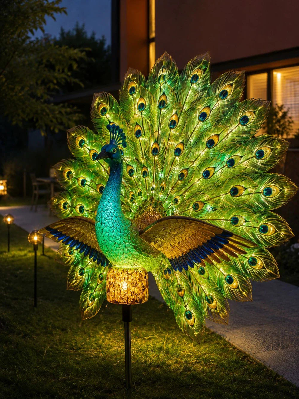 Solar Peacock Garden Sculpture – Lifelike Color Glowing Outdoor Yard Landscape Ornament
