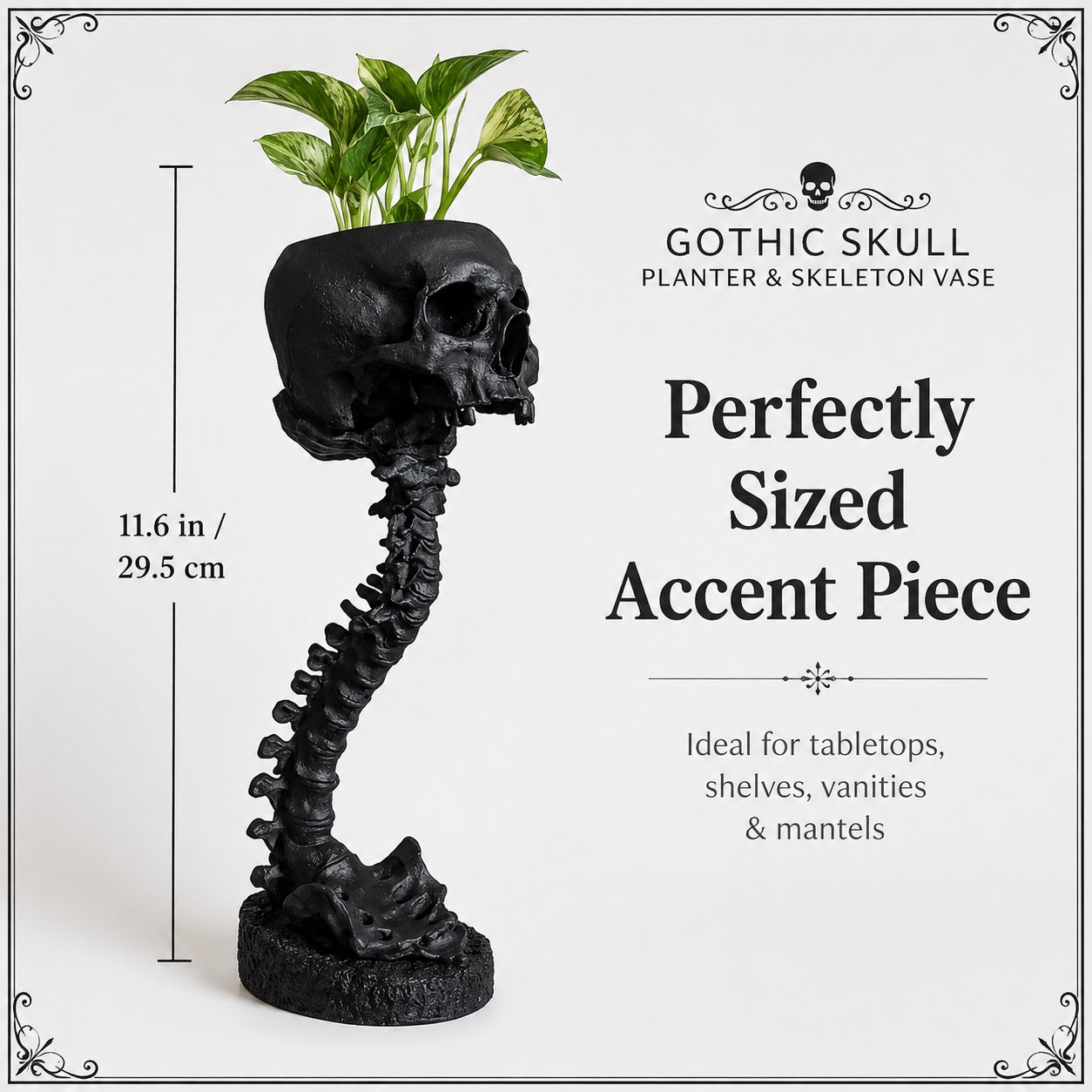 Gothic Skull Planter and Skeleton Vase, 11.6-Inch Spooky Home Decor
