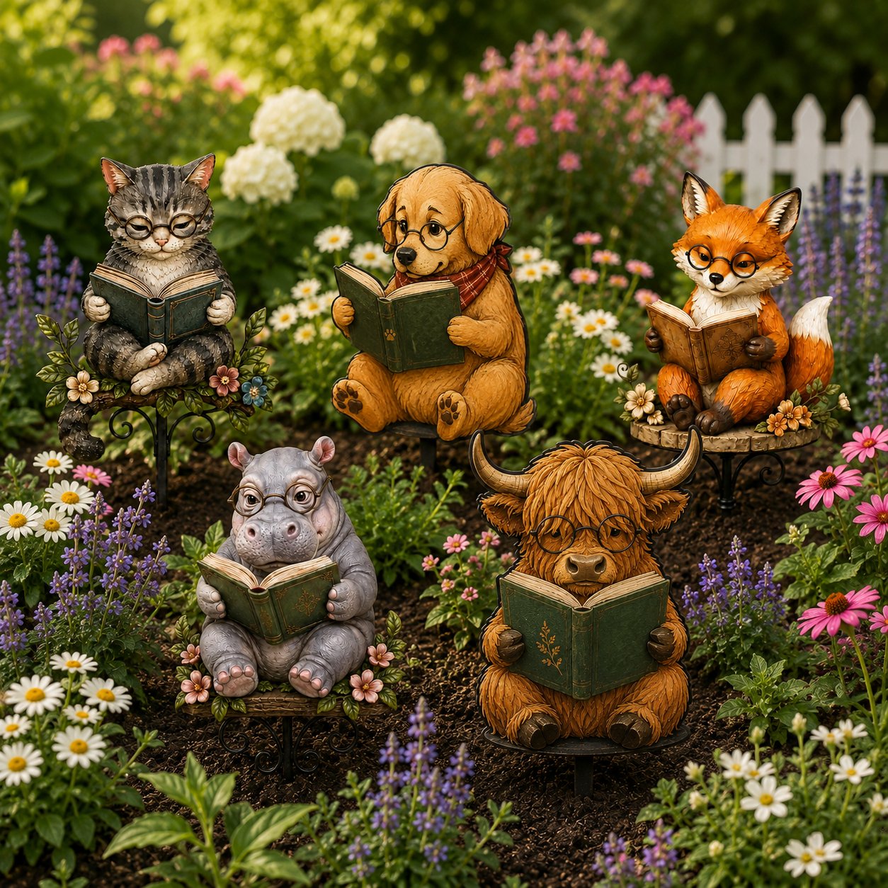 😺🐶Animal Reading Garden Stake📖
