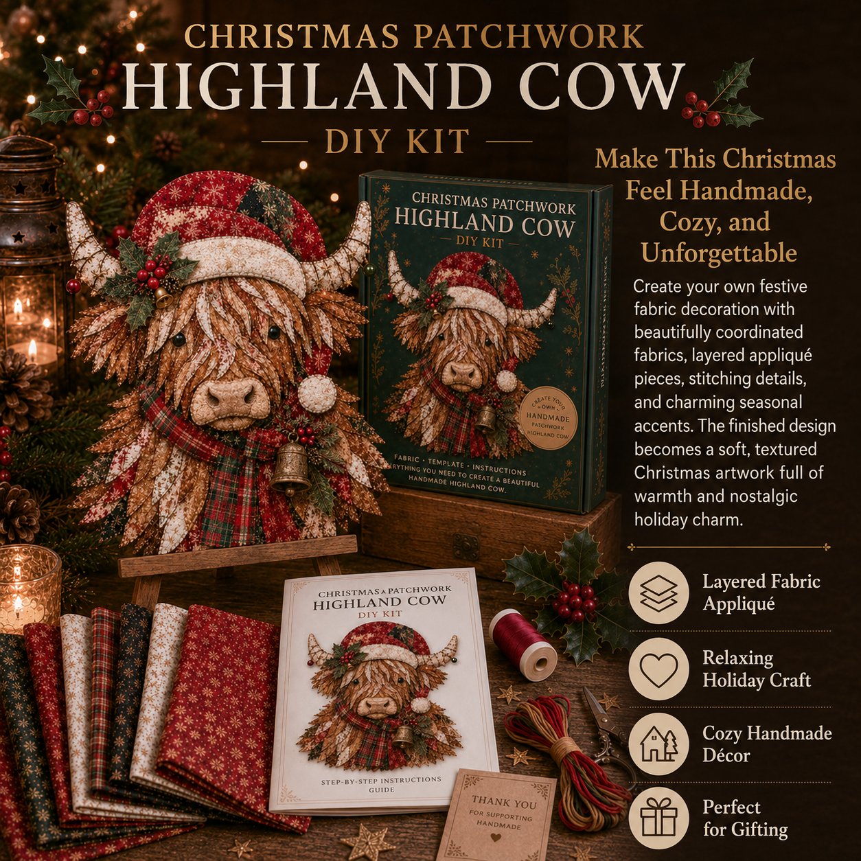LAST DAY 50% OFF - 🎅Christmas Patchwork Fabric DIY Decor Kit – Stunning Results, Zero Experience Needed