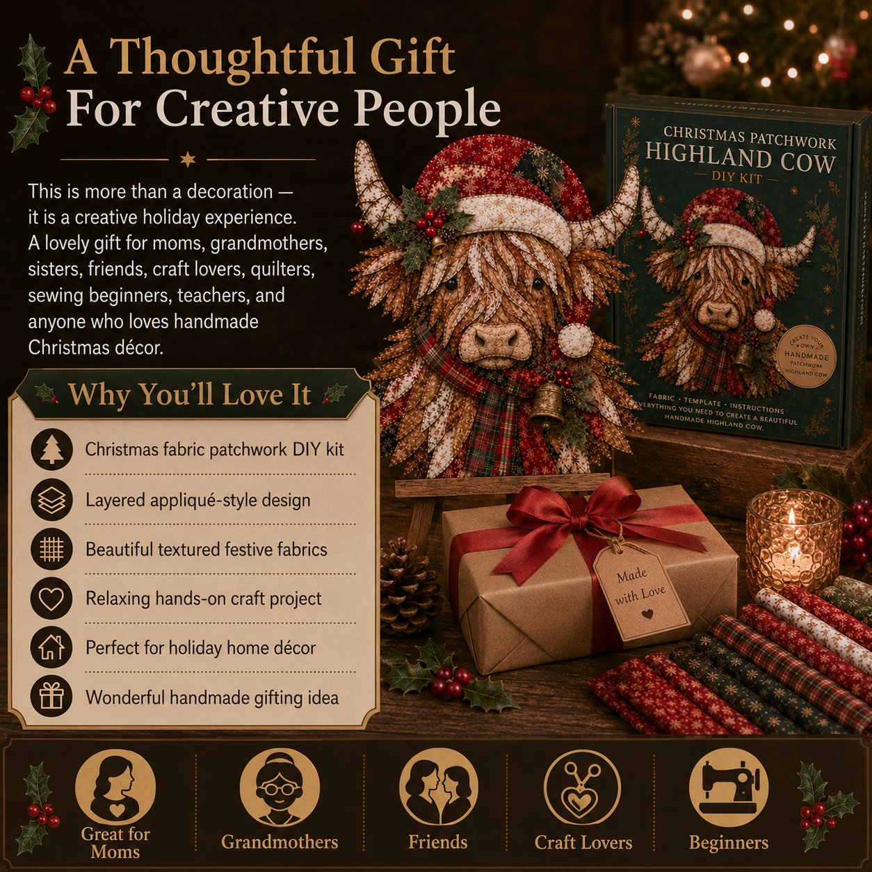 LAST DAY 50% OFF - 🎅Christmas Patchwork Fabric DIY Decor Kit – Stunning Results, Zero Experience Needed