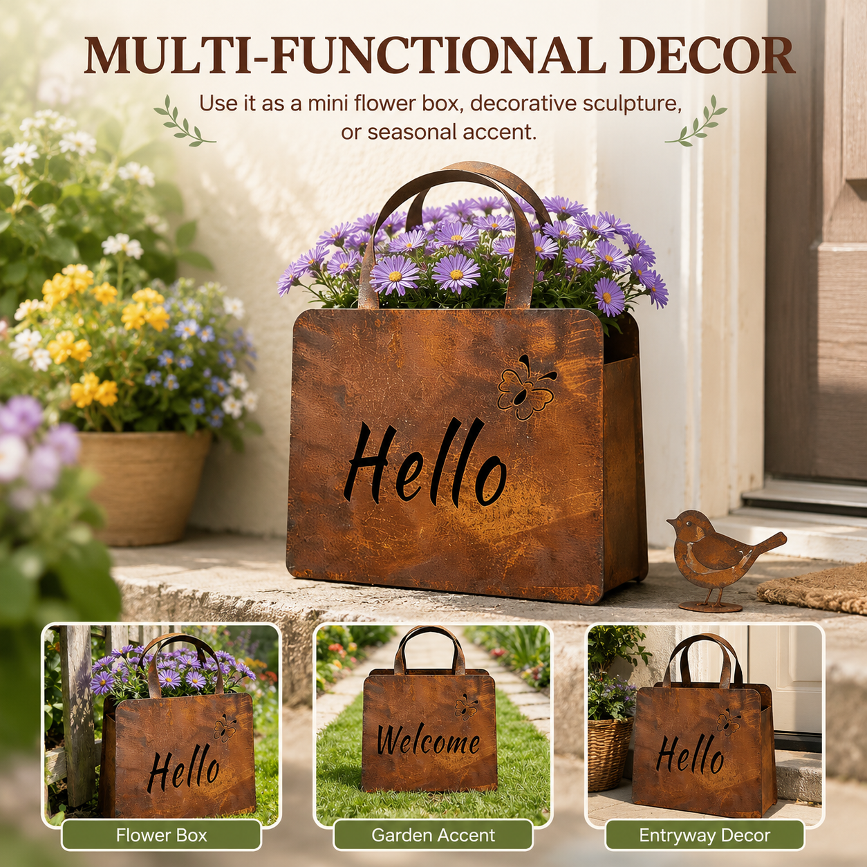 Rustic Metal Handbag Planter Decor
