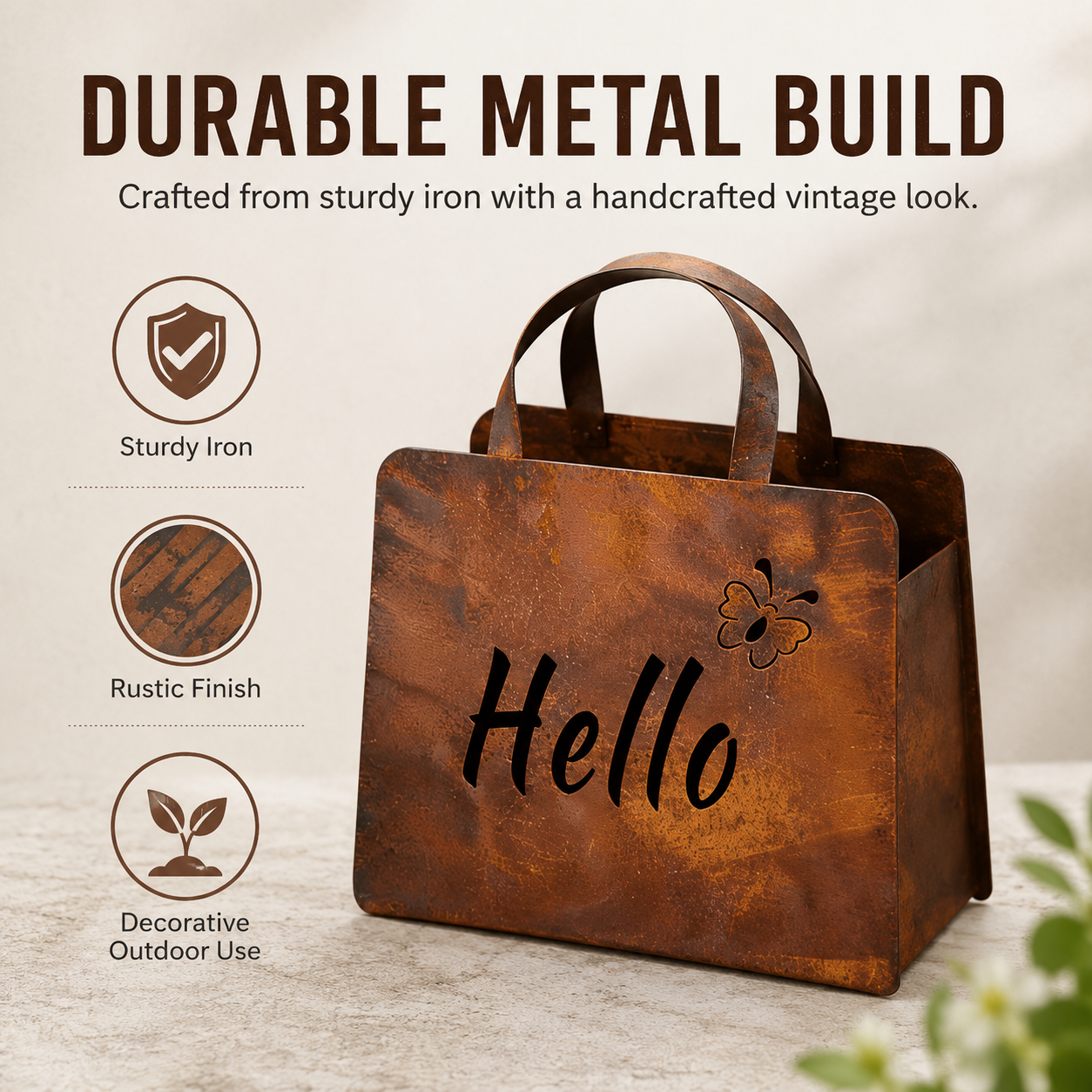 Rustic Metal Handbag Planter Decor