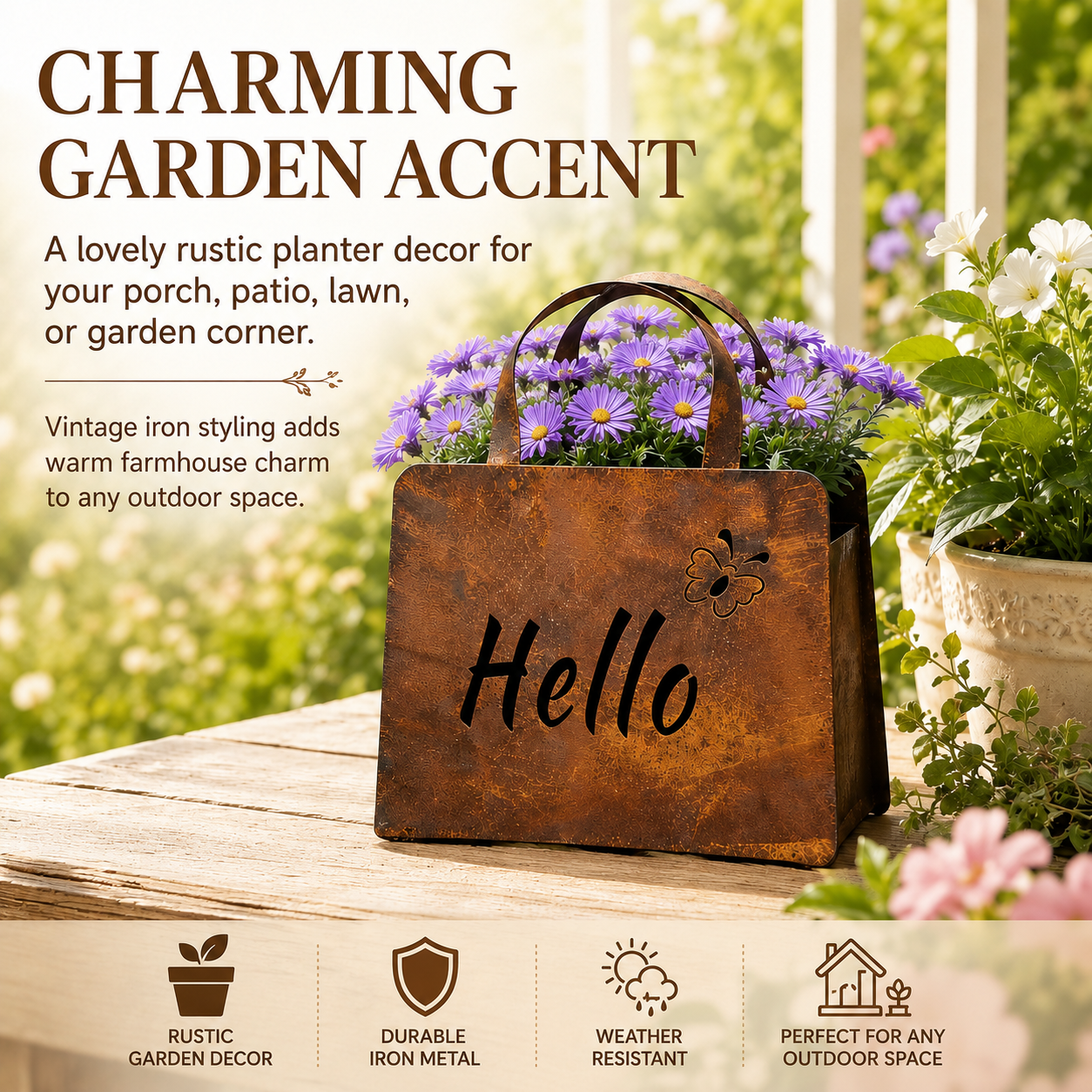 Rustic Metal Handbag Planter Decor