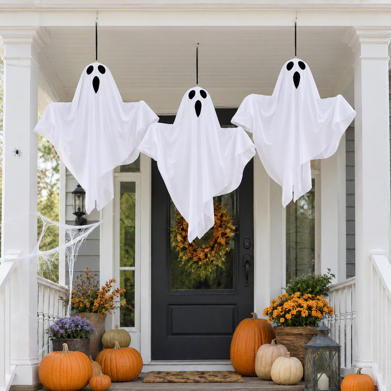 Set of 3 Lighted Hanging Ghost Decorations for Halloween