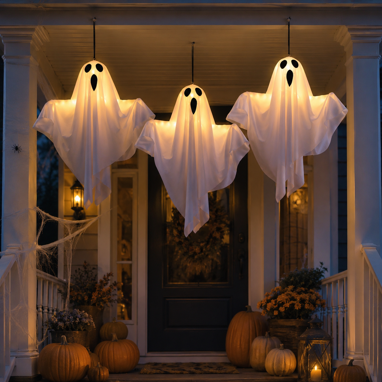 Set of 3 Lighted Hanging Ghost Decorations for Halloween