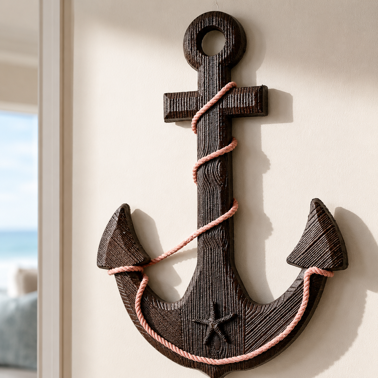 Vintage Wooden Ship's Wheel and Anchor Wall Art