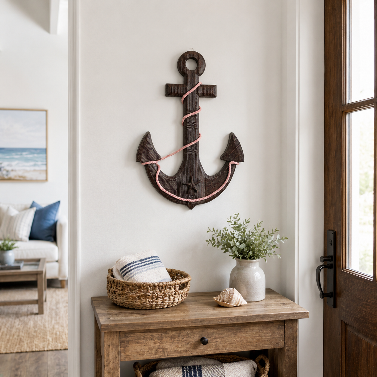 Vintage Wooden Ship's Wheel and Anchor Wall Art