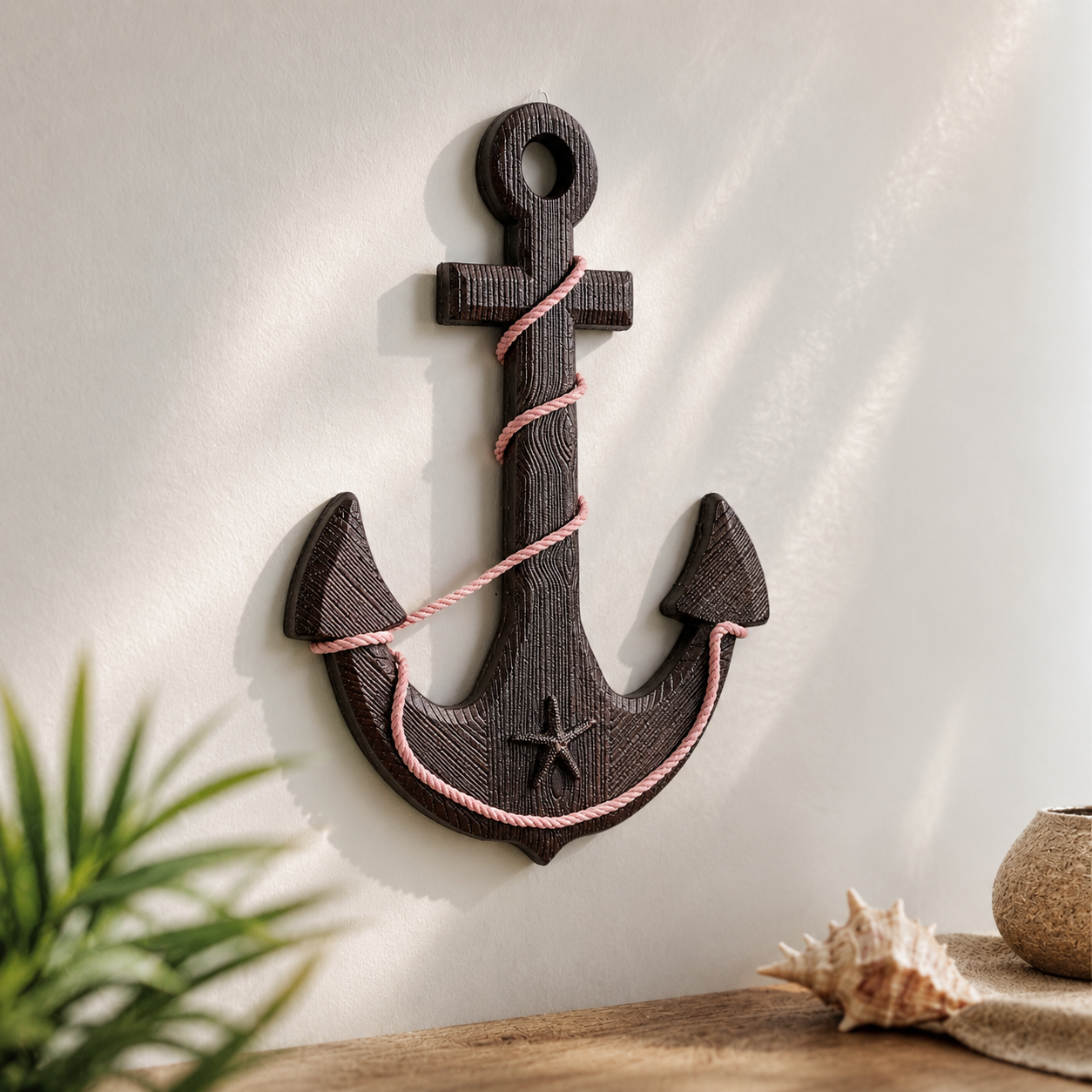Vintage Wooden Ship's Wheel and Anchor Wall Art