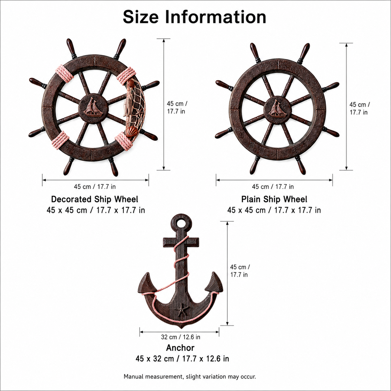 Vintage Wooden Ship's Wheel and Anchor Wall Art
