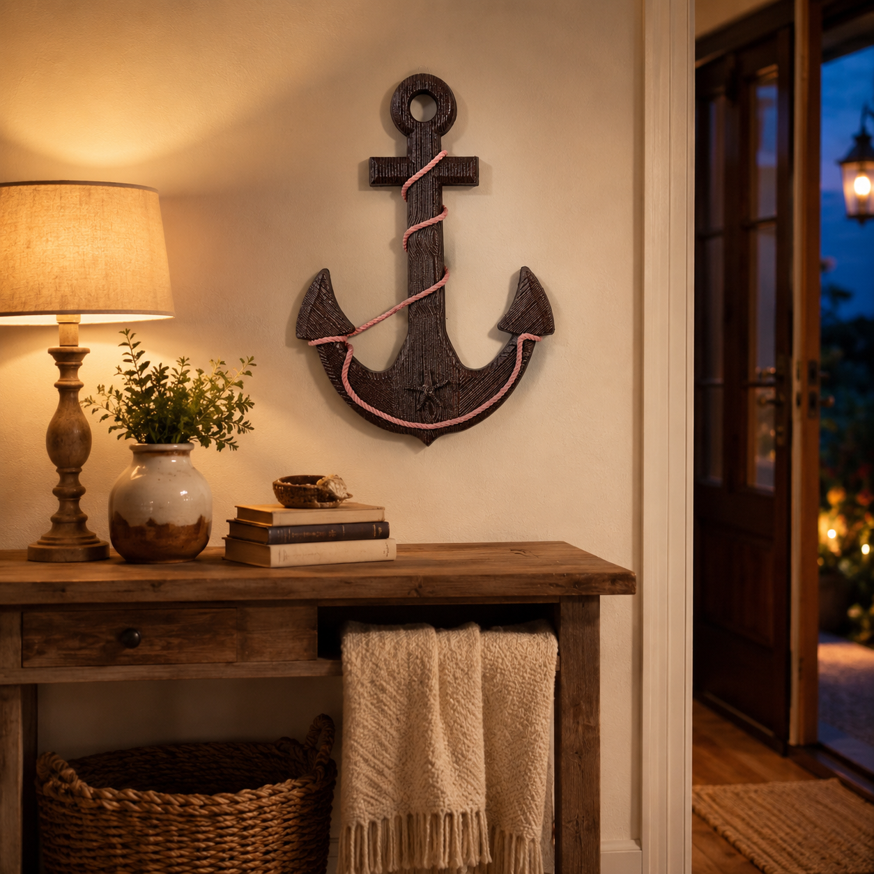 Vintage Wooden Ship's Wheel and Anchor Wall Art