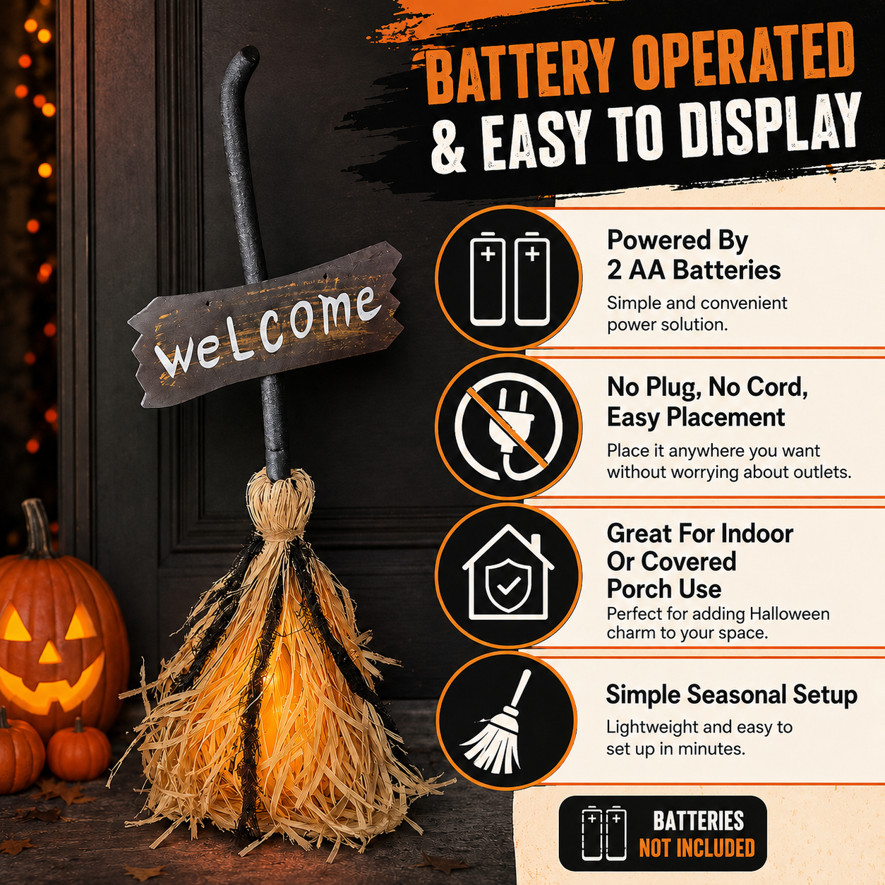 Voice-Activated Light-Up Halloween Witch's Broom