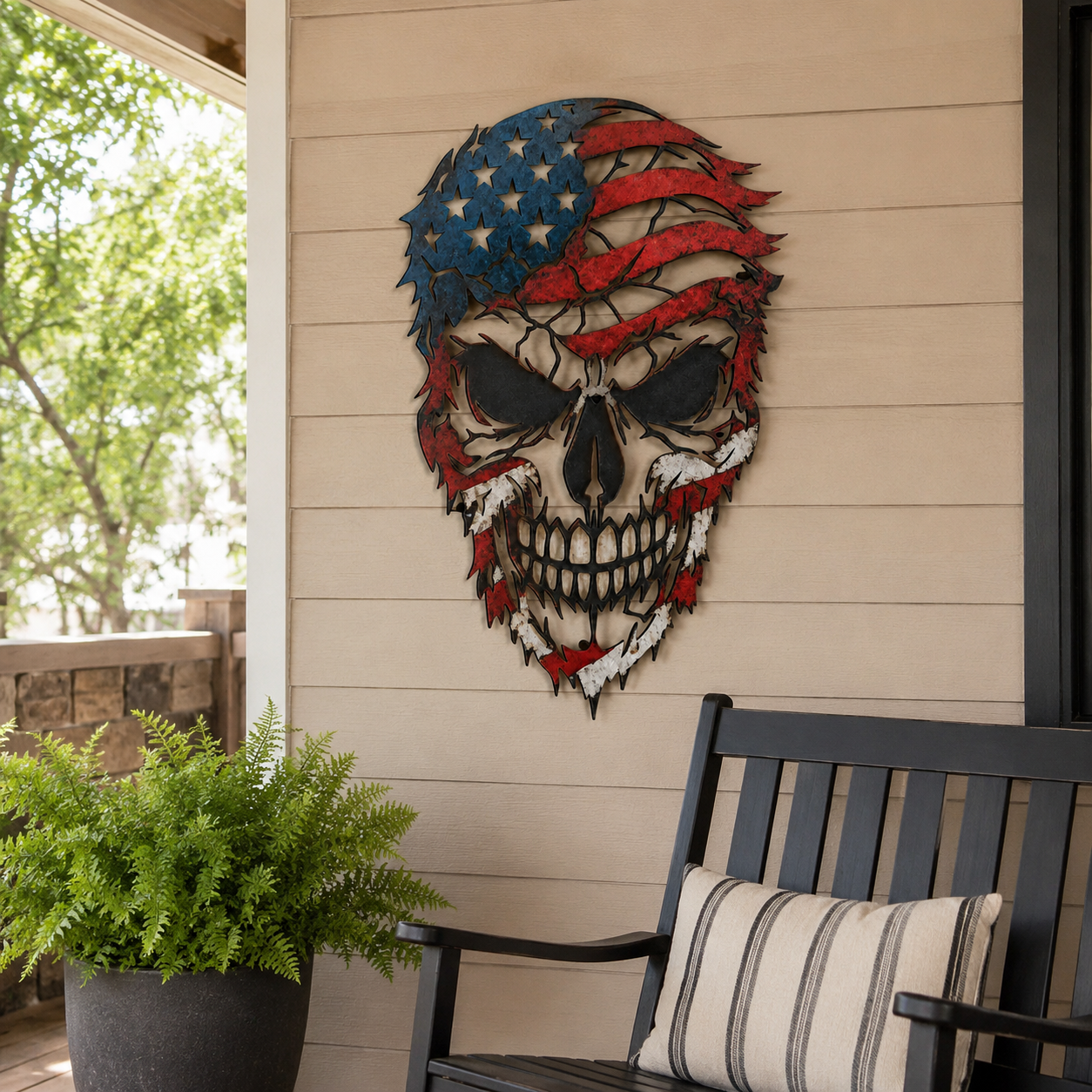 American Flag Skull Metal Art
