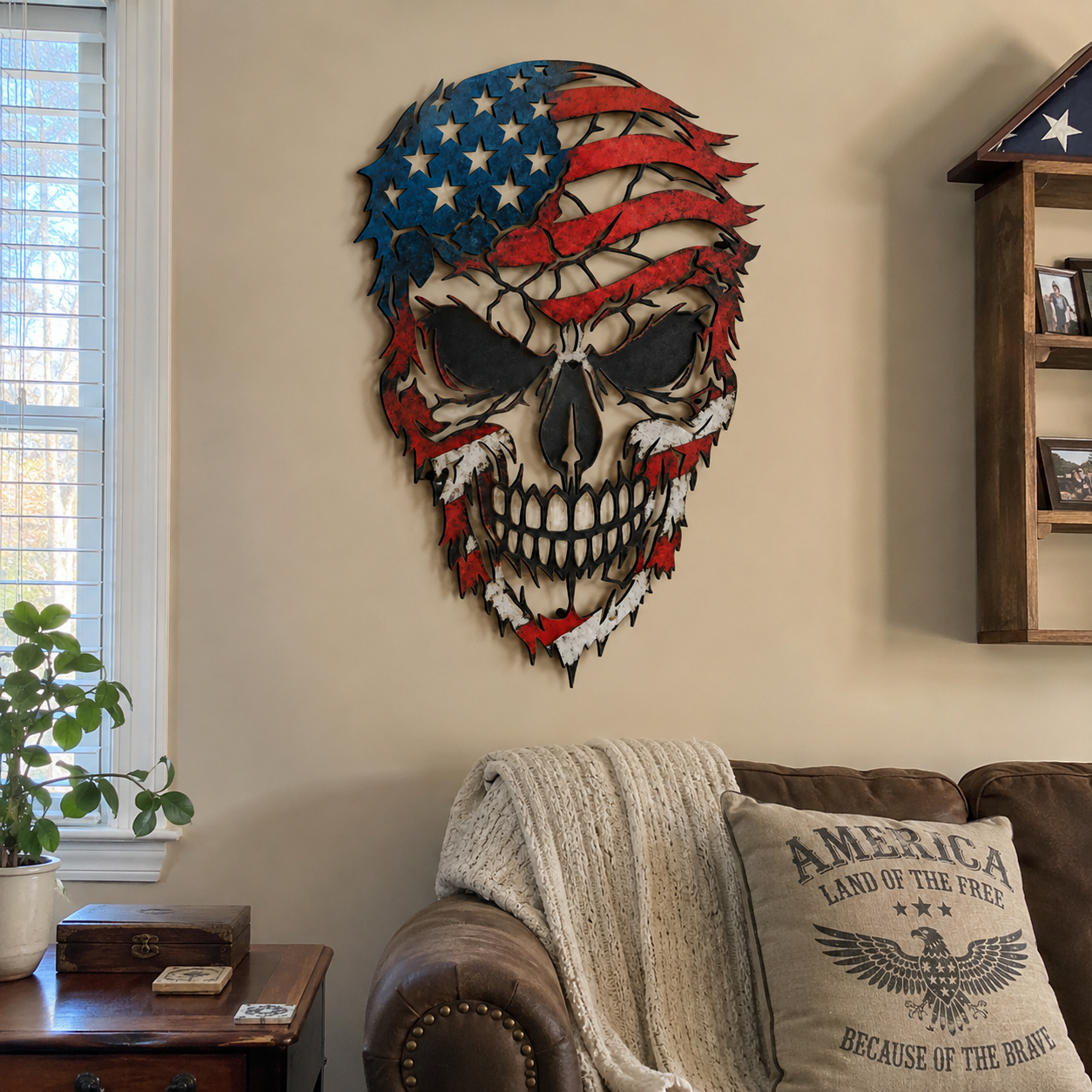 American Flag Skull Metal Art