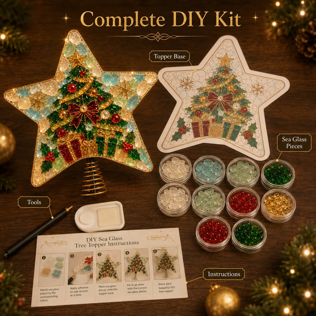 🎄 DIY Sea Glass Art Christmas Tree Topper Kit