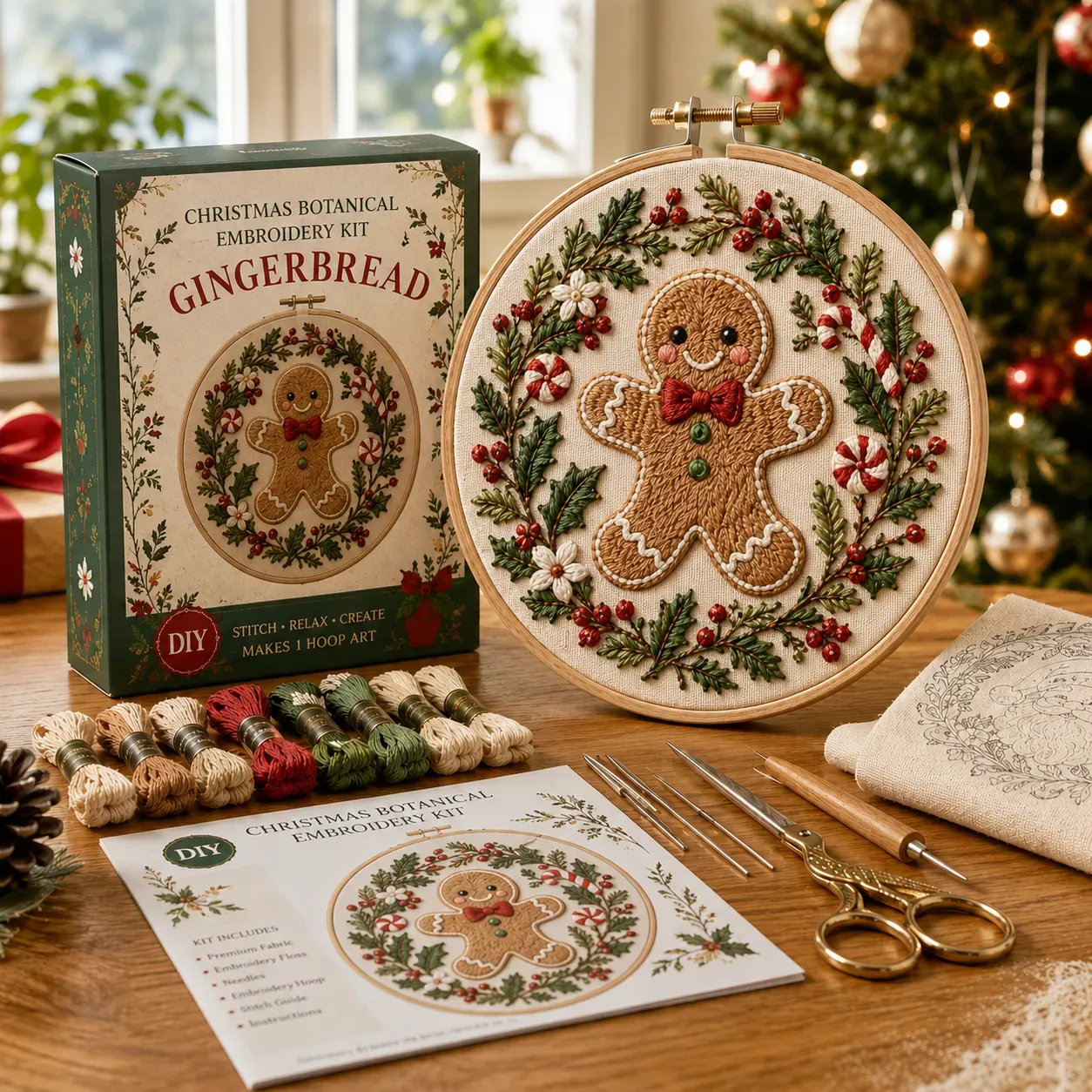 ⏳ Last Day 49% OFF – 🎄Beginner-Friendly Christmas Festive Needlework Kit | Complete DIY Set with Pre-Printed Fabric, Wooden Hoop, Floss, Needles & Step-by-Step Guide Included 💕