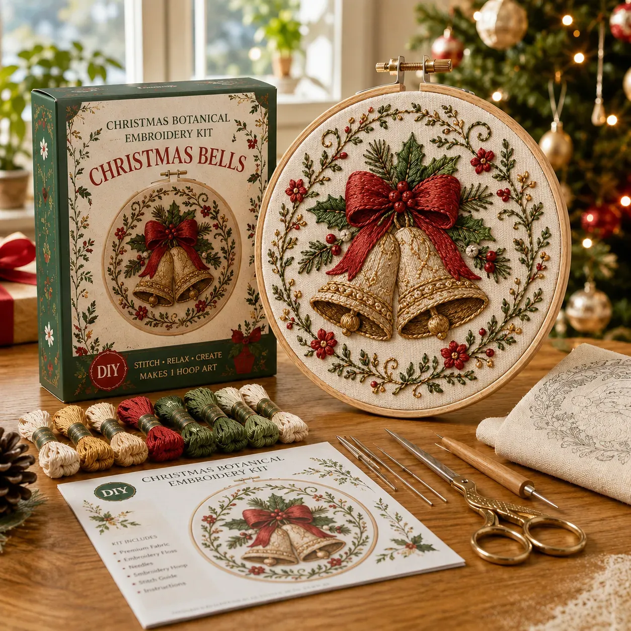 ⏳ Last Day 49% OFF – 🎄Beginner-Friendly Christmas Festive Needlework Kit | Complete DIY Set with Pre-Printed Fabric, Wooden Hoop, Floss, Needles & Step-by-Step Guide Included 💕