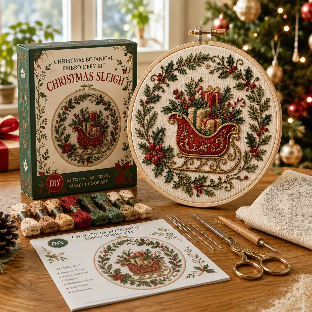 ⏳ Last Day 49% OFF – 🎄Beginner-Friendly Christmas Festive Needlework Kit | Complete DIY Set with Pre-Printed Fabric, Wooden Hoop, Floss, Needles & Step-by-Step Guide Included 💕