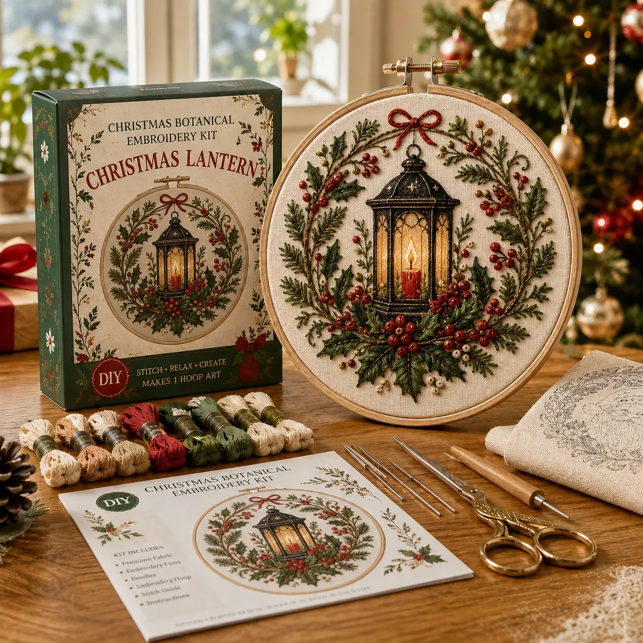 ⏳ Last Day 49% OFF – 🎄Beginner-Friendly Christmas Festive Needlework Kit | Complete DIY Set with Pre-Printed Fabric, Wooden Hoop, Floss, Needles & Step-by-Step Guide Included 💕